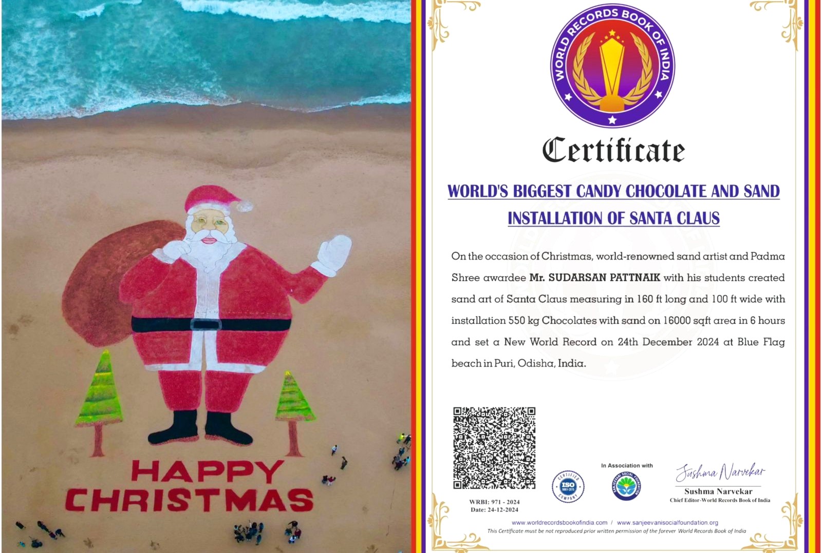 Sudarshan Patnaik creates world’s largest Santa Claus made of Chocolate