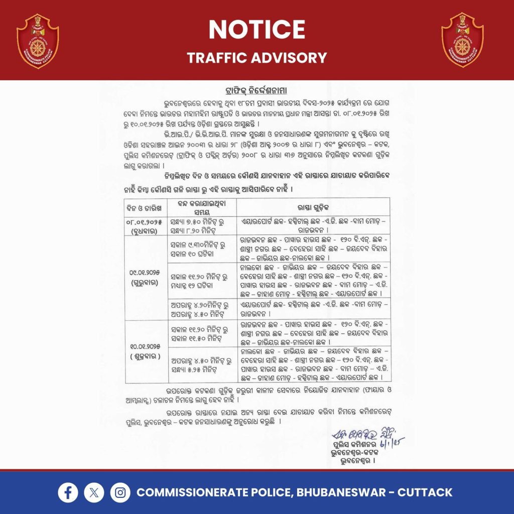 Commissionerate Police issues traffic advisory for Pravasi Bharatiya Divas