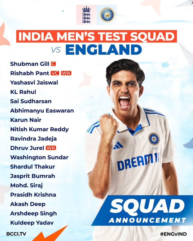 BCCI appoints Shubman Gill as India's new Test captain