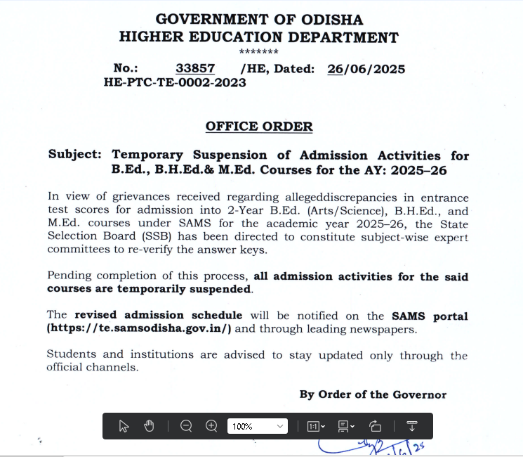 Admissions for B.Ed., B.H.Ed., M.Ed. Suspended