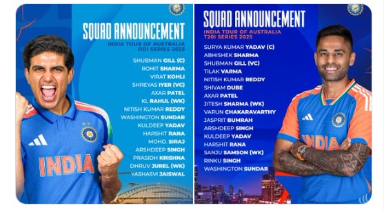India Squads for Australia ODI, T20 Tour announced