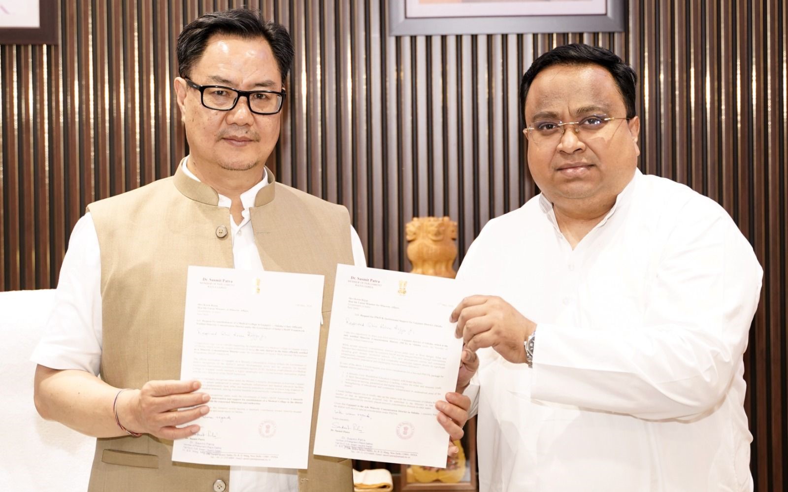 BJD MP Sasmit Patra Meets Kiren Rijiju, Seeks Medical College for Gajapati