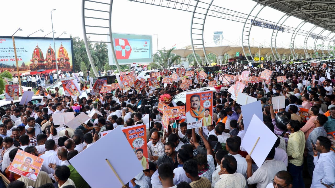 Dharmendra Pradhan Receives Rousing Welcome In Bhubaneswar