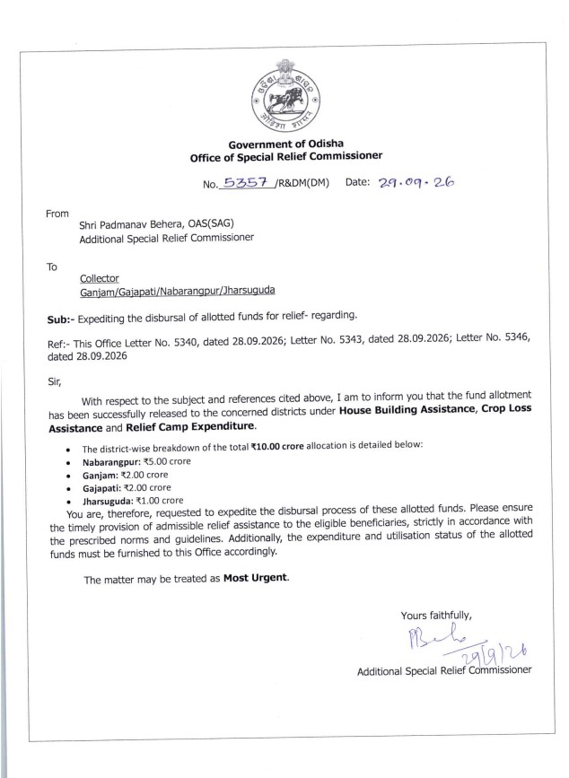 SRC Approves ₹10 Crore Relief for 4 Districts 