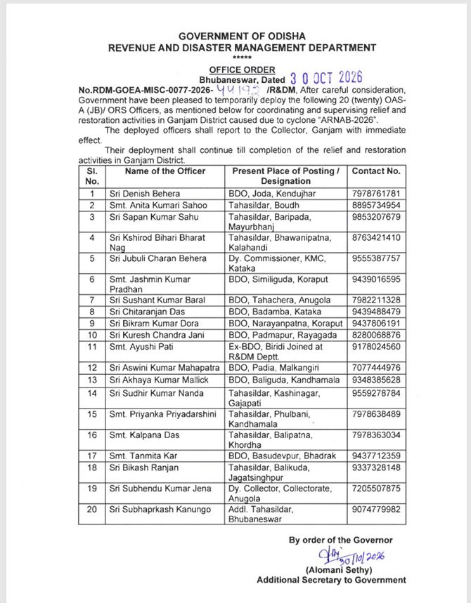 30 OAS and ORS Officers Assigned for Flood Management in Ganjam